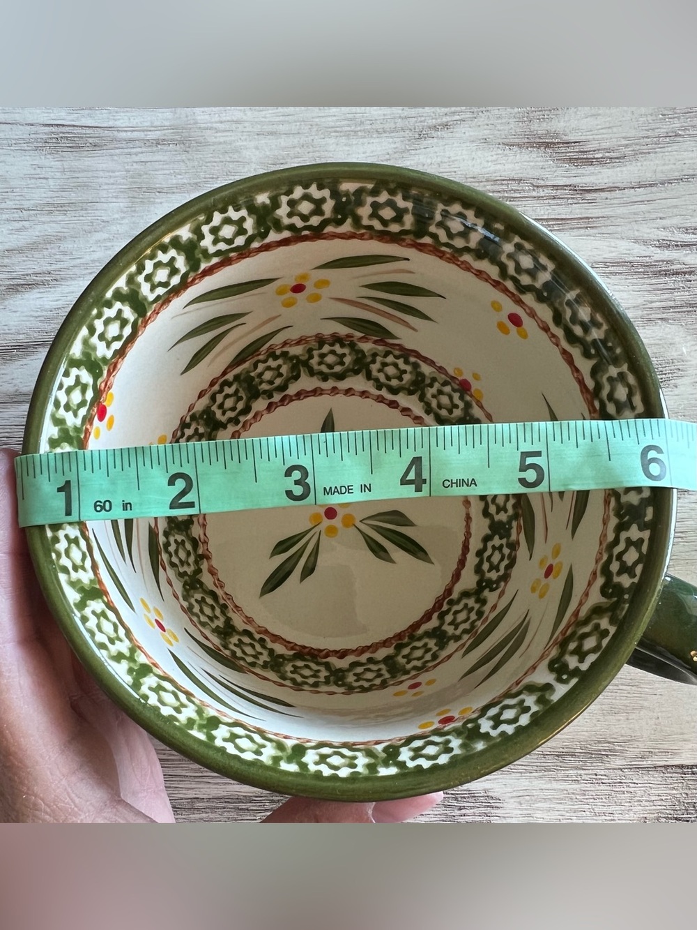 Temp-tations Old World Green Oversized Soup Mug Bowl Spoon Rest Lid Set - Picture 9 of 10